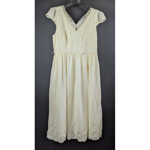 ModCloth Dress Size 10 Midi Fit Flare Gauzy Embroidered Floral Cottagecore Twee - Picture 6 of 6